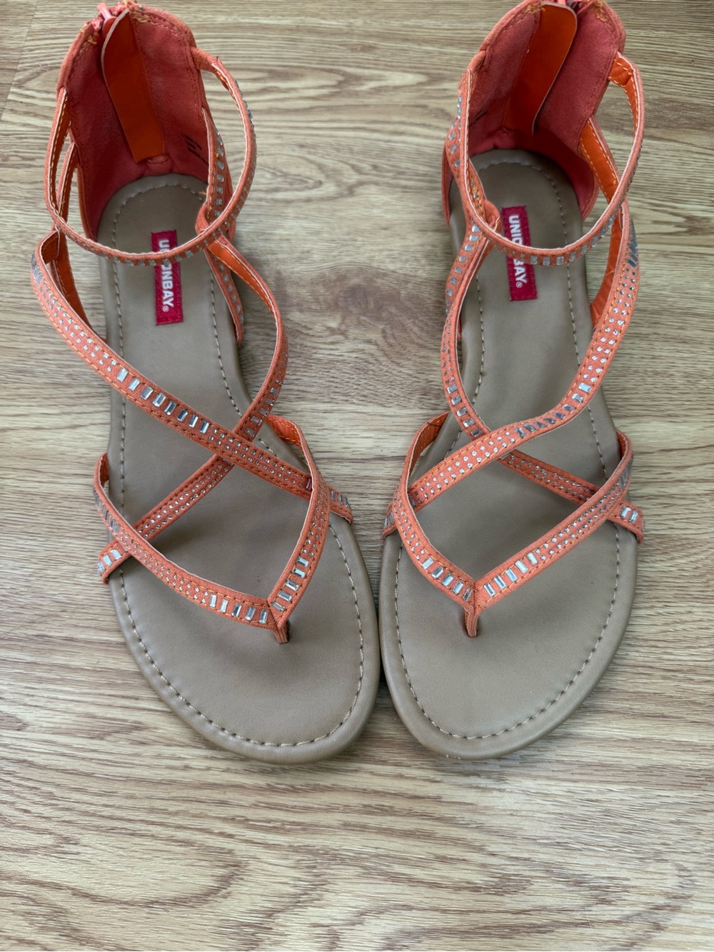 UNIONBAY Orange Gladiator Sandals with Silver Embellishments